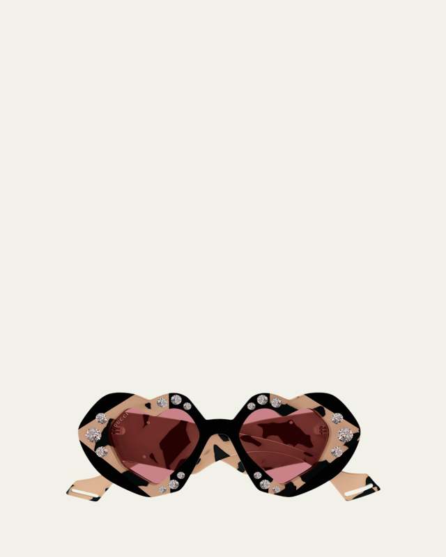 Embellished Heart-Shaped Acetate Sunglasses
